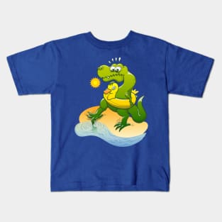 Timorous Tyrannosaurus Rex dipping a toe in water Kids T-Shirt